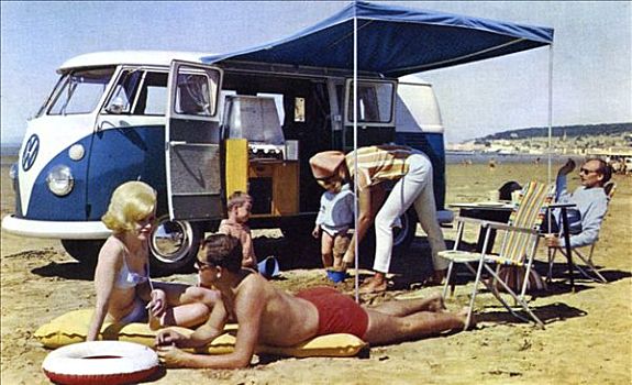 家庭,度假,大众汽车,德文郡,60年代