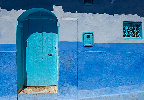 蓝色,入口,门,房子,麦地那,舍夫沙万,沙温,摩洛哥,非洲