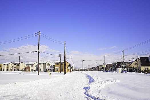大,住宅区,雪,道路,冬天