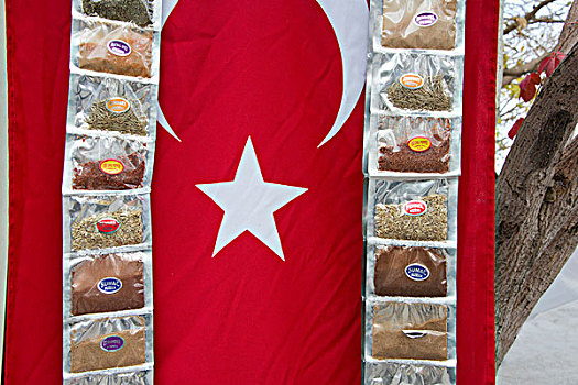 土耳其,库萨达斯,以弗所,特色,纪念品,混合,调味品,包装,正面,旗帜,大幅,尺寸