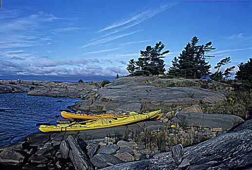 皮划艇,向上,岸边,营地,乔治亚湾,安大略省,加拿大
