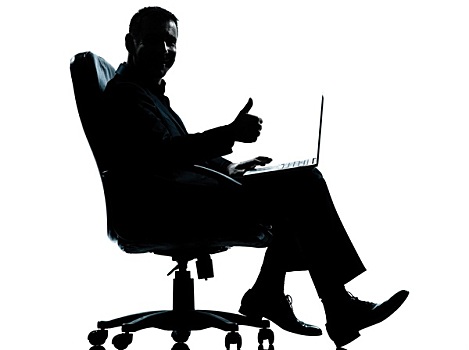 一个,商务,男人,电脑,计算,竖大拇指,坐,扶手椅