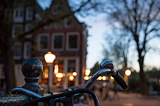 荷兰,阿姆斯特丹,自行车,手把,晚间,亮光