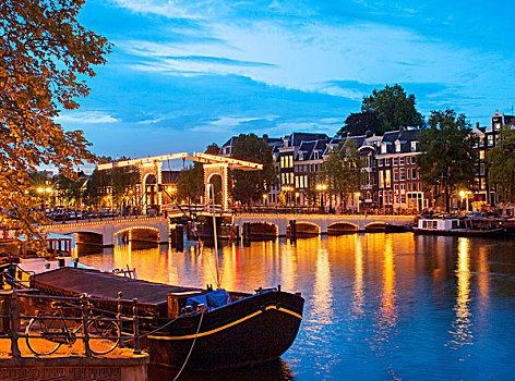 瘦桥,光亮,黄昏,阿姆斯特丹,荷兰