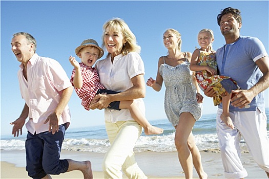 家庭,享受,海滩度假