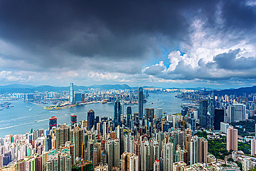 俯拍,天际线,城市,香港