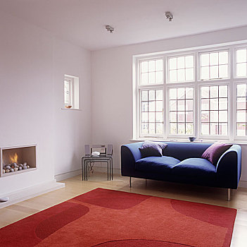 起居室,简单,壁炉,蓝色,沙发