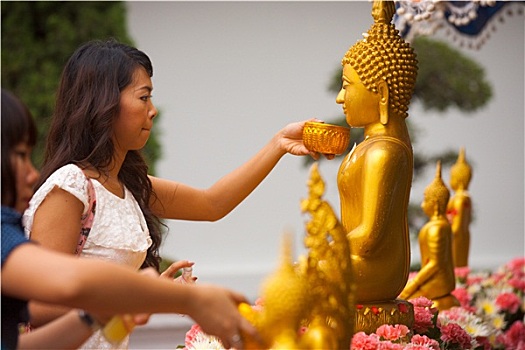 泰国人,女人,浴,佛像