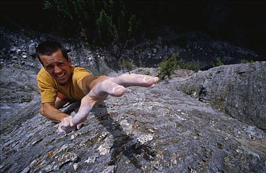 男人,攀岩,卡纳纳斯基斯县,艾伯塔省,加拿大