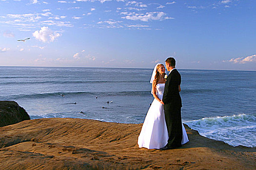 情侣,姿势,婚礼,悬崖,圣地亚哥