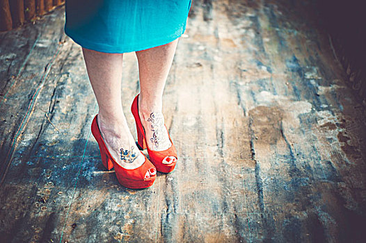 女人,红色,半高跟鞋