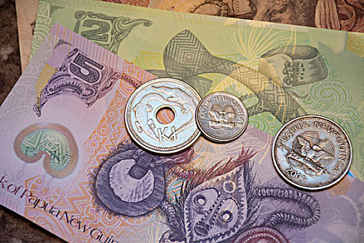 美拉尼西亚,巴布亚新几内亚,乡村,彩色,钱,五个,两个,钞票,一个,硬币,洞,零钱