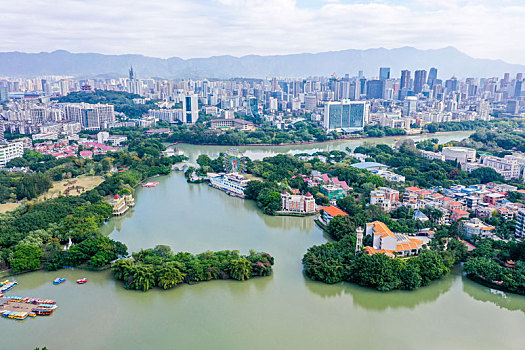 航拍福建福州左海公园