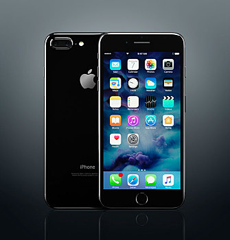 苹果,苹果手机,加,黑色,正面,背影,桌面,象征,展示