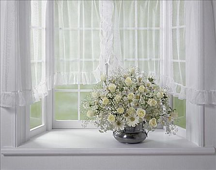 花,花瓶,凸窗
