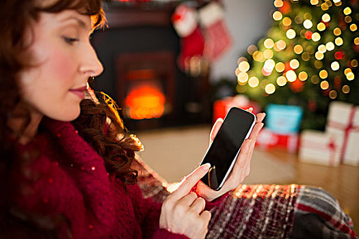 愉悦,红发,智能手机,圣诞节