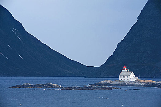 山,灯塔,房子,海洋,海岸,挪威