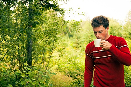 男青年,自然,大杯,咖啡