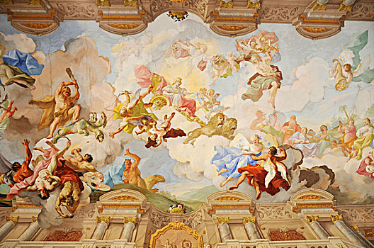天花板,描绘,大理石,大厅,梅克,教堂,世界遗产,下奥地利州,奥地利,欧洲