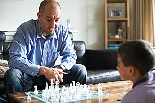 父亲,儿子,玩,下棋,一起