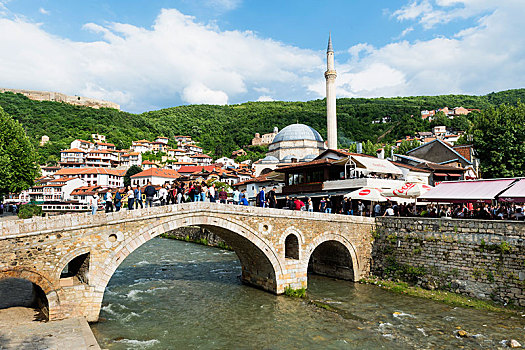 石桥,上方,河,清真寺,科索沃,欧洲
