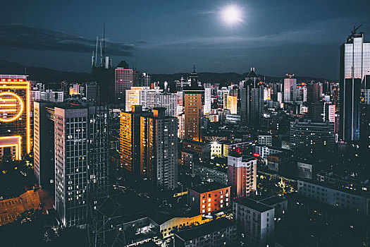 乌鲁木齐城市夜景日落