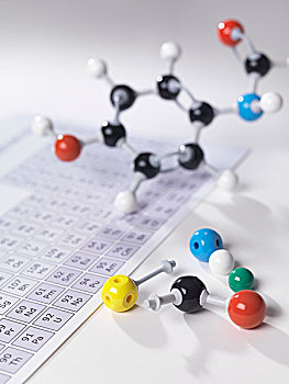 分子,模型,靠近,元素周期表,实验室,长椅