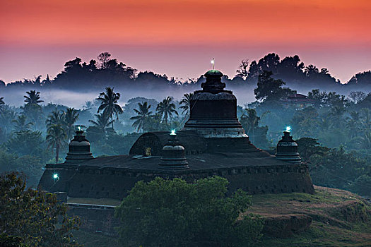 庙宇,黎明,蓝色,钟点,地区,若开邦,缅甸,亚洲