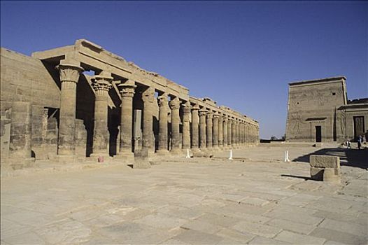 埃及,靠近,菲莱神庙,柱子