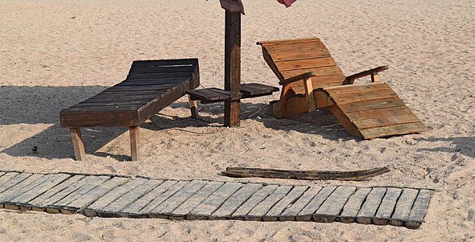 木质,躺椅,海滩