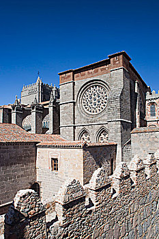 西班牙,卡斯蒂利亚,区域,阿维拉省,大教堂,城镇,墙壁
