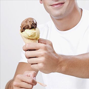 特写,一个,男人,拿着,冰淇淋
