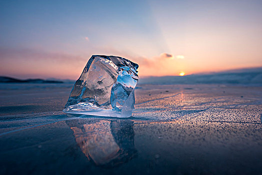 冰块,冰,湖,日落,贝加尔湖,伊尔库茨克,区域,西伯利亚,俄罗斯