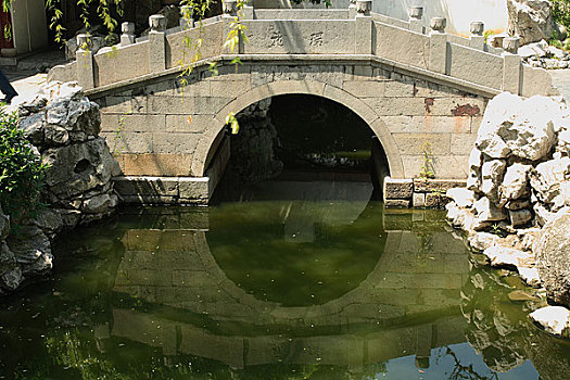 上海豫园古典园林玉华堂景区环龙石桥