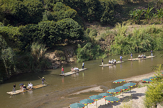 游客,河,乘筏,清迈,泰国
