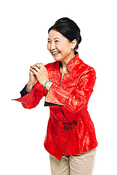棚拍中國(guó)新年唐裝老年人拜年