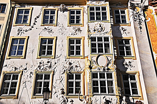 建筑,粉饰灰泥,日晷,街道,慕尼黑,巴伐利亚,德国,欧洲