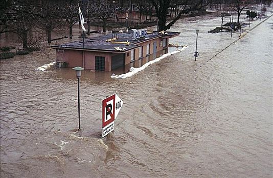 洪水,堤岸,房子,德国,救生,联系,天气