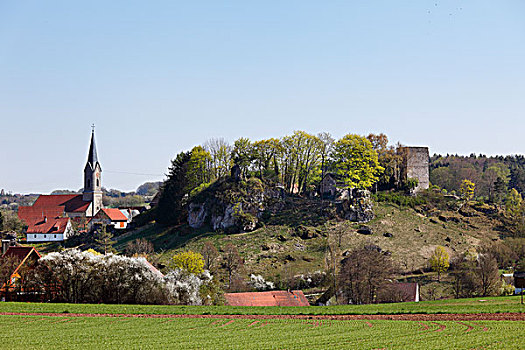 城堡遗迹,市区,弗兰哥尼阶,瑞士,上弗兰科尼亚,弗兰克尼亚,巴伐利亚,德国,欧洲