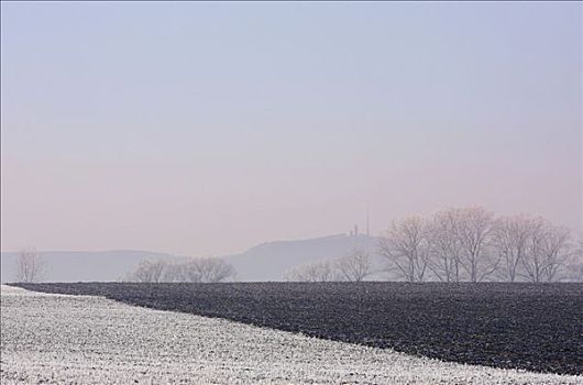 冬季风景,霜冻,地点,山,背景,图林根州,德国,欧洲
