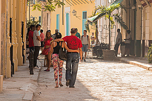 加勒比,古巴,哈瓦那,情侣,走,一起,街道,使用,只有