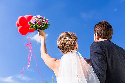 新郎,新娘,婚礼,氦气,气球
