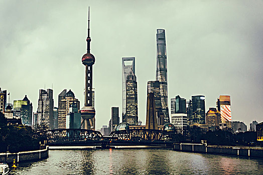 上海,天际线,历史,桥,中国