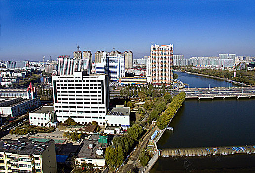 秦皇岛,城市,建筑,河流,道路,河北大街,汤河桥,航拍,公园