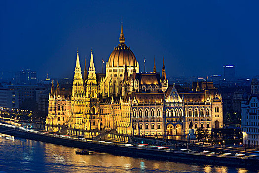 议会,多瑙河,夜晚,布达佩斯,匈牙利,欧洲