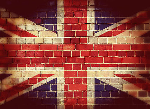 旧式,英国国旗,砖墙