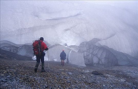 温泉,冰河,远足者,缝隙,冰,冰岛,欧洲