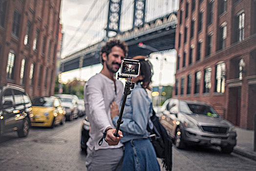 情侣,照相,棍,布鲁克林,纽约,美国