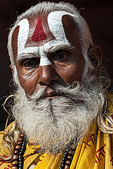 苦行僧,脸绘,胡须,头像,加德满都,尼泊尔,亚洲