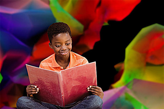 合成效果,图像,可爱,男孩,读,书本,图书馆,彩色,抽象,设计